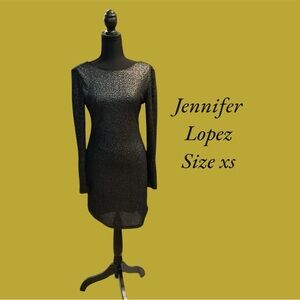 JENNIFER LOPEZ BLACK GLITTER SCOOP BACK MINI DRESS FOR FORMAL SIZE XS